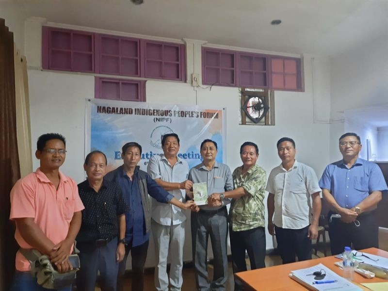 P Pius Lotha, Advisor and ex-president, NIPF with others releasing the constitution during the executive meeting held in Dimapur on September 6. (Photo Courtesy: NIPF) 